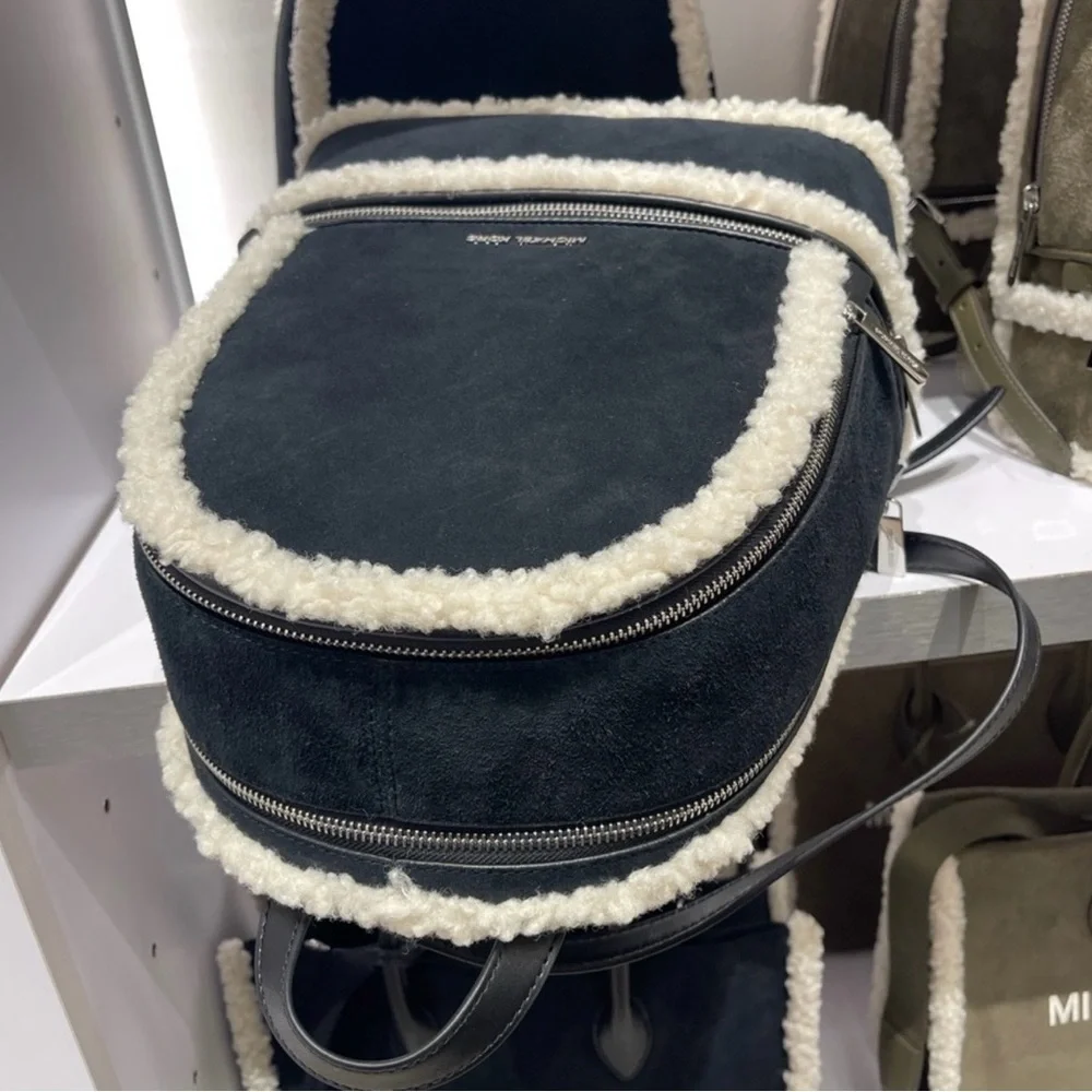 Michael Kors black and Cream Backpack is leather/ fur is faux new bag - Picture 6 of 11